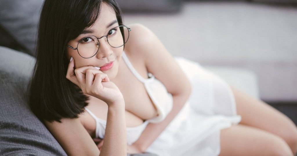 Sexy Thai Panidsara Nakha wearing white lingerie