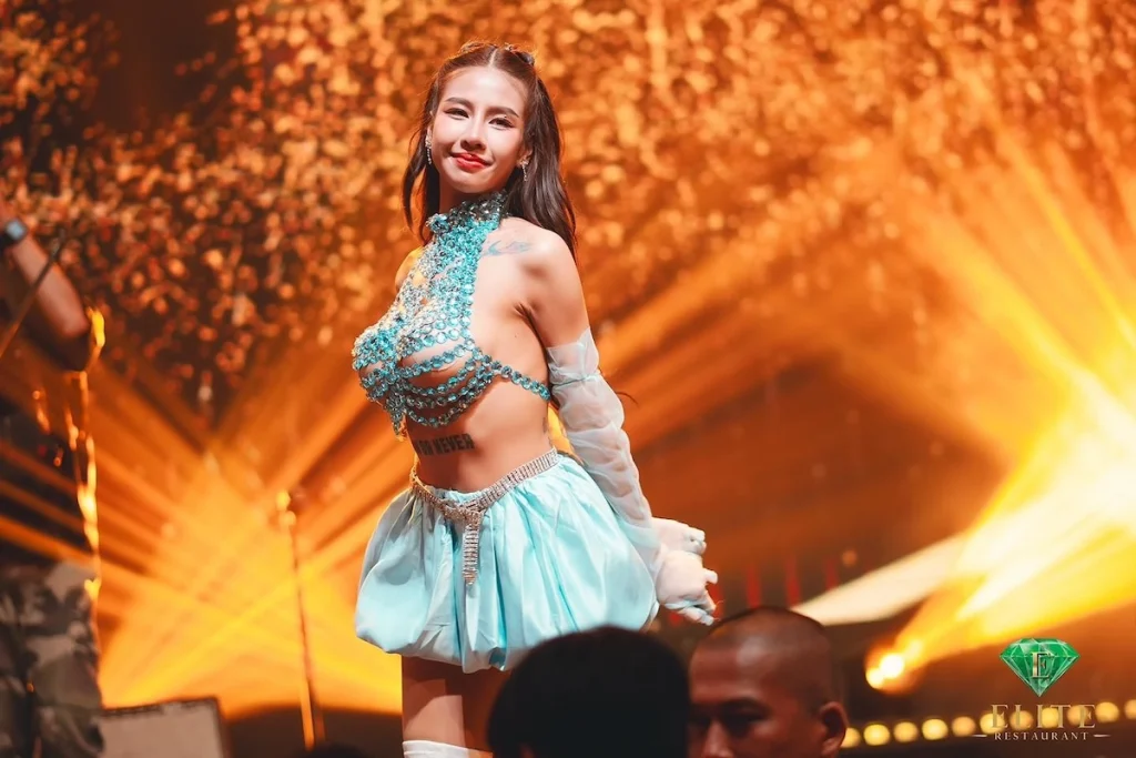 cute Thai girl dancing stage on at Elite restaurant in Bangkok