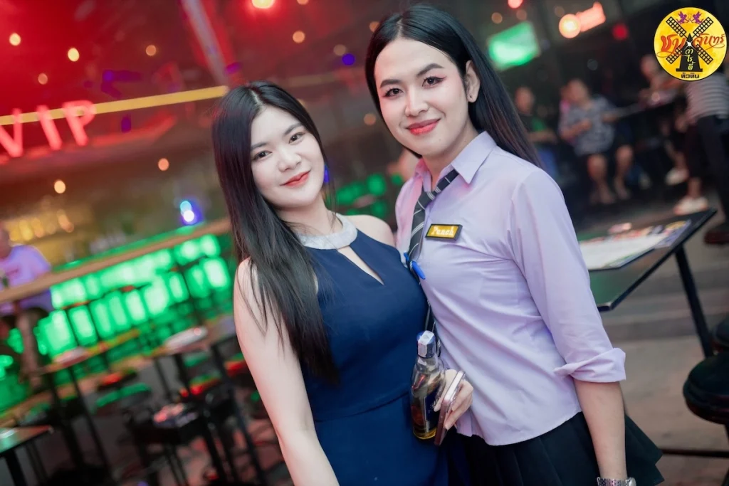 two Thai girls at Chomjan Thai pub live music bar in Hua Hin Thailand