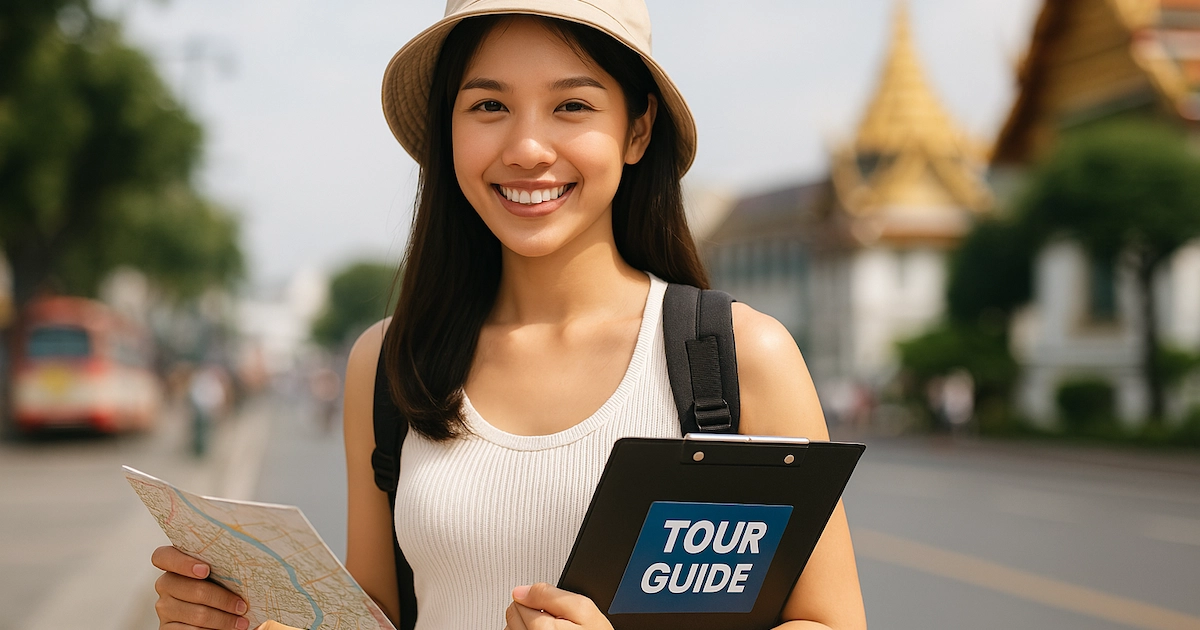 young and beautiful Thai female tour guide in Bangkok